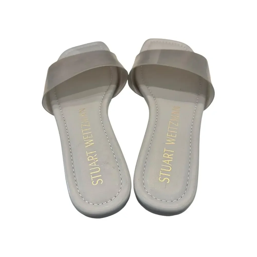 Stuart Weitzman Gray Square Toe Leather Slide Sandals Women’s 6.5B EU 37